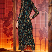 Yumi Black Metallic Sparkle Mesh Wrap Midi Dress