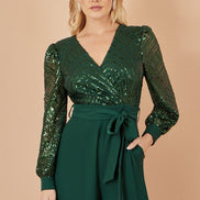 Yumi Green Sequin Wrap Over Jumpsuit