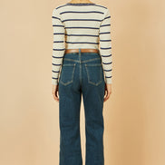 Yumi White Metallic Stripe Knitted Ribbed Top