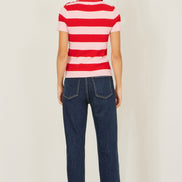 Yumi Red Block Stripe Knitted Top with Button Details