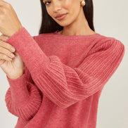 Yumi Pink Knitted Balloon Sleeve Jumper