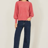 Yumi Pink Knitted Balloon Sleeve Jumper