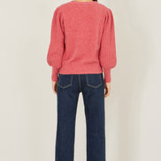 Yumi Pink Knitted Balloon Sleeve Jumper