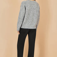 Yumi Grey Relaxed Jumper with Crochet Flowers