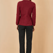 Yumi Burgundy Knitted Fitted Button Down Peplum Cardigan