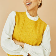 Yumi Mustard Cable Knit Sleeveless Jumper