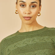 Yumi Green Cable Knit Relaxed Fit Jumper