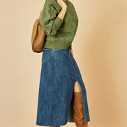 Yumi Green Cable Knit Relaxed Fit Jumper
