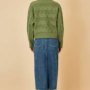 Yumi Green Cable Knit Relaxed Fit Jumper