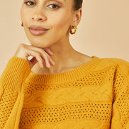 Yumi Mustard Cable Knit Relaxed Fit Jumper