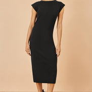 Yumi Black Knitted Ruched Midi Dress