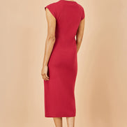 Yumi Burgundy Knitted Ruched Midi Dress