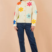 Yumi Ivory Knitted Flower Applique Cardigan