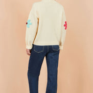 Yumi Ivory Knitted Flower Applique Cardigan