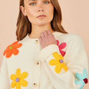 Yumi Ivory Knitted Flower Applique Cardigan