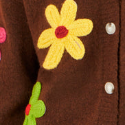 Yumi Brown Knitted Flower Applique Cardigan