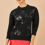 Yumi Black Relaxed Knitted Jumper with Sequin Detail