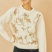 Yumi Cream Relaxed Knitted Jumper with Sequin Detail