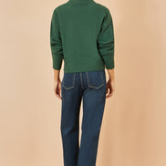 Yumi Green Relaxed Knitted Jumper with Scattered Sequin Neckline