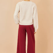 Yumi Oatmeal Knitted Jumper with Floral Applique