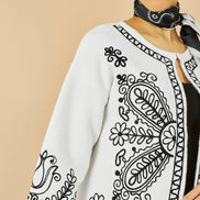 Yumi Ivory Folk Embroidered Edge to Edge Cardigan