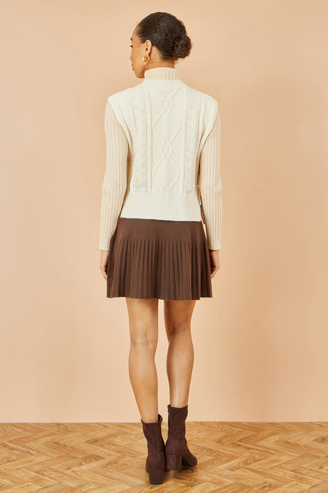 Yumi Ivory Flower Cable Knit Tie Side Pullover