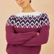 Yumi Burgundy Fair Isle Relaxed Fit Knitted Jumper