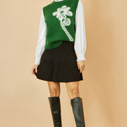 Yumi Green Knitted Flower Sleeveless Jumper Vest
