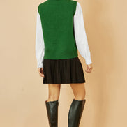 Yumi Green Knitted Flower Sleeveless Jumper Vest