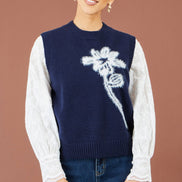 Yumi Navy Knitted Flower Sleeveless Jumper Vest