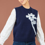 Yumi Navy Knitted Flower Sleeveless Jumper Vest