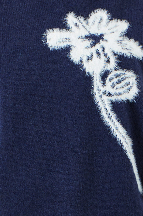 Yumi Navy Knitted Flower Sleeveless Jumper Vest