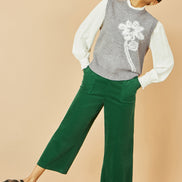 Yumi Grey Knitted Flower Sleeveless Jumper Vest