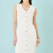 Yumi Ivory Cotton Scallop Crochet Knitted Dress