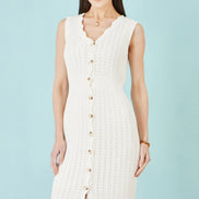 Yumi Ivory Cotton Scallop Crochet Knitted Dress