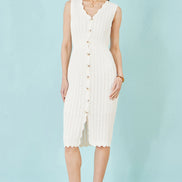 Yumi Ivory Cotton Scallop Crochet Knitted Dress