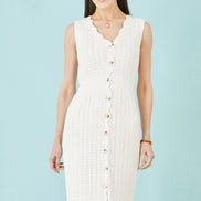 Yumi Ivory Cotton Scallop Crochet Knitted Dress