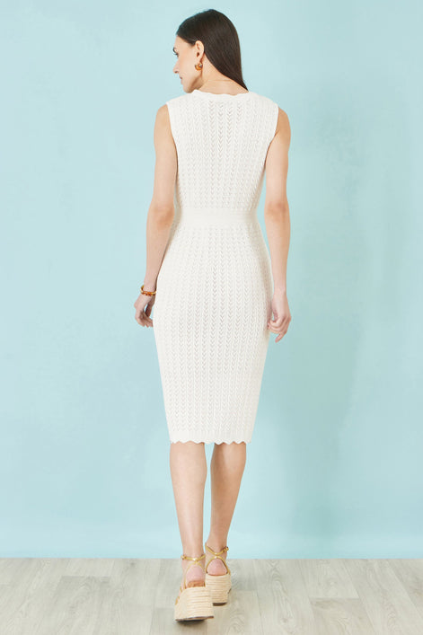 Yumi Ivory Cotton Scallop Crochet Knitted Dress