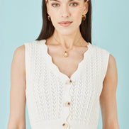 Yumi Ivory Cotton Scallop Crochet Knitted Dress