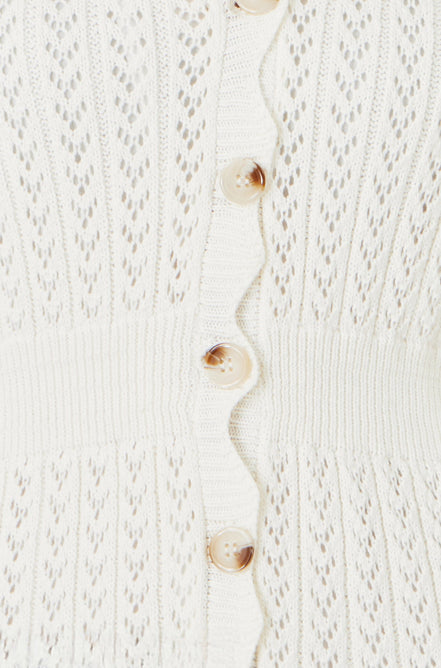 Yumi Ivory Cotton Scallop Crochet Knitted Dress