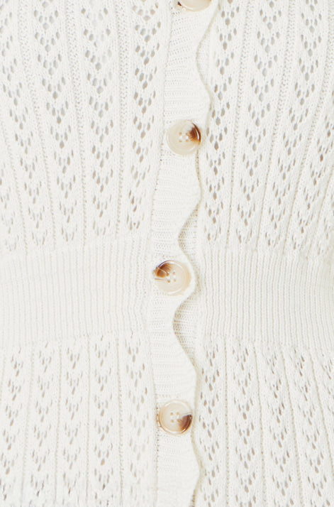 Yumi Ivory Cotton Scallop Crochet Knitted Dress