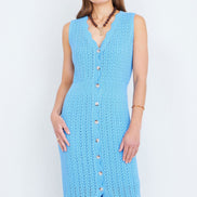 Yumi Blue Scallop Edge Crochet Knitted Midi Dress