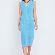 Yumi Blue Scallop Edge Crochet Knitted Midi Dress