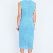 Yumi Blue Scallop Edge Crochet Knitted Midi Dress