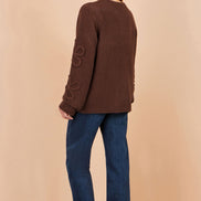 Yumi Brown Cardigan With Flower Detail Sleeves