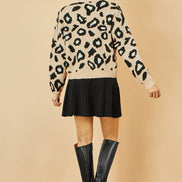 Yumi Beige Animal Print Intarsia Tie Front Cardigan