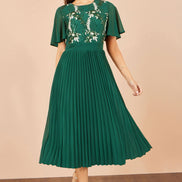 Yumi Green Sequin Embroidered Pleated Midi Dress