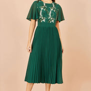 Yumi Green Sequin Embroidered Pleated Midi Dress