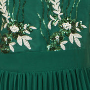 Yumi Green Sequin Embroidered Pleated Midi Dress