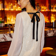 Yumi White Sequin Tunic with Tie Back and Sheer Sleeves